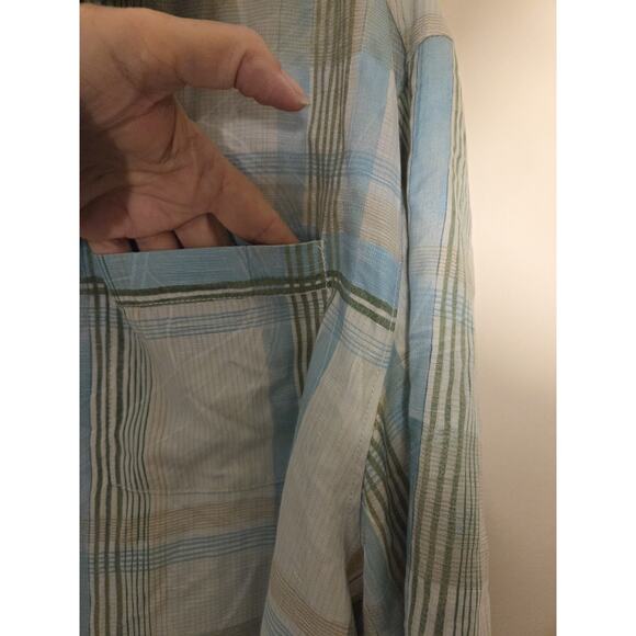 Tommy Bahama Men's L Blue Green Plaid 100% Silk Button Up Shirt Short Sleeve - Picture 4 of 8